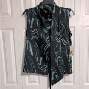 Worthington NWT  black & green blouse top shirt size LARGE